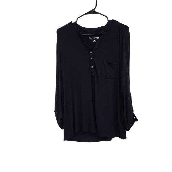 Soft Surroundings Tops - Soft Surroundings Roll Tab Long Sleeve Tunic Top Black Relaxed Fit Size Small